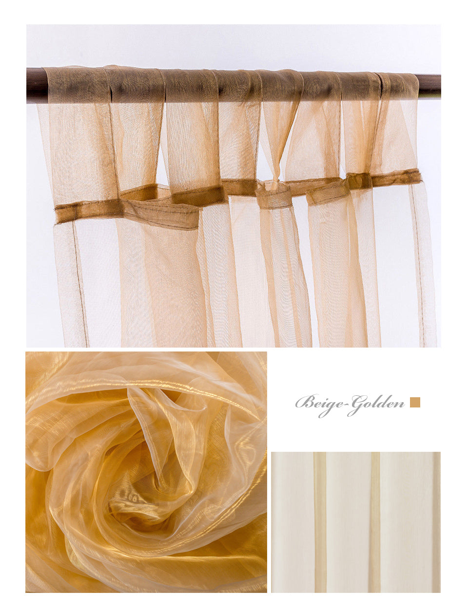 Organza Tab Top Curtains Loop Sheer Drapes Width 140cm Drop 213/245cm 2 Panels 6 colors