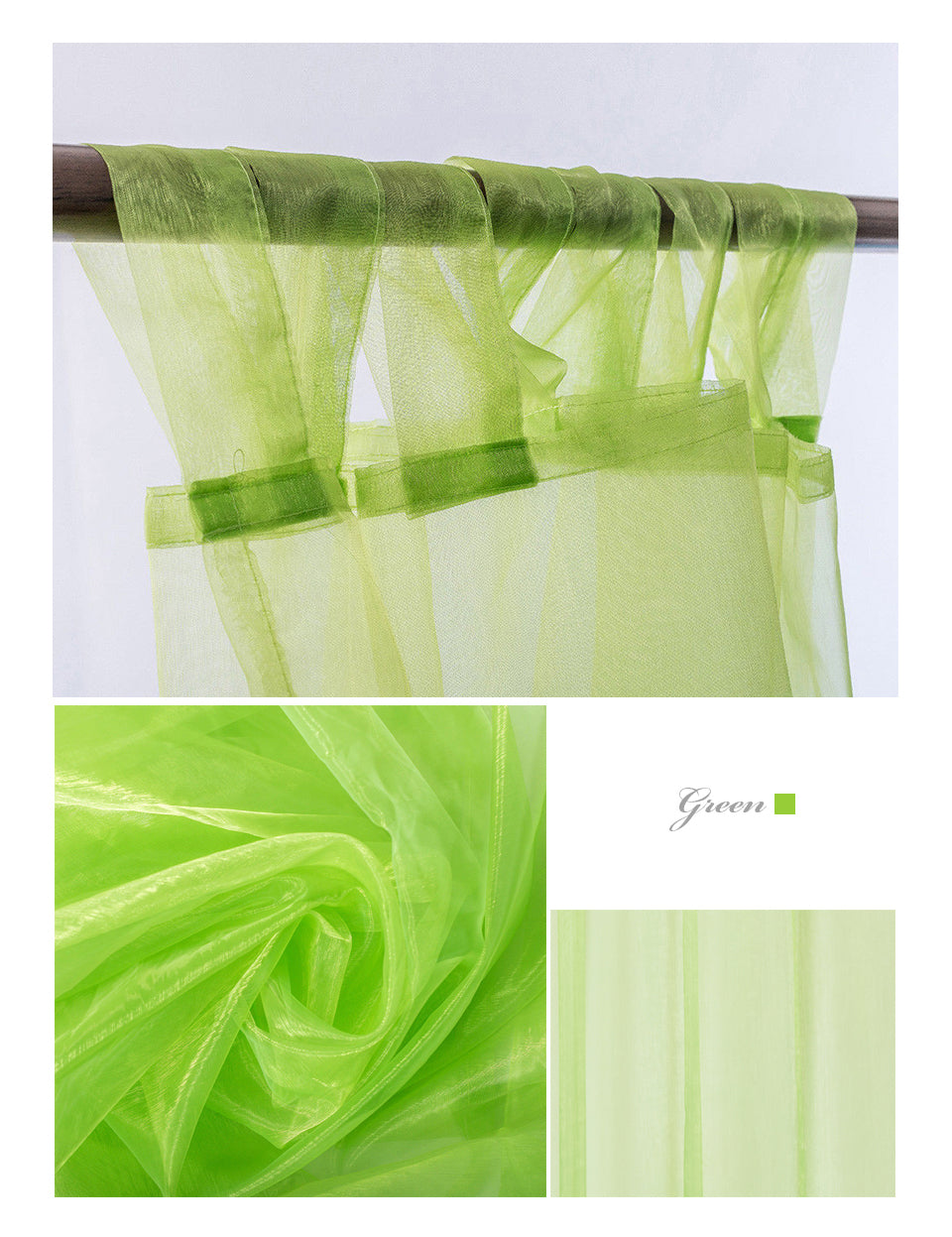 Organza Tab Top Curtains Loop Sheer Drapes Width 140cm Drop 213/245cm 2 Panels 6 colors