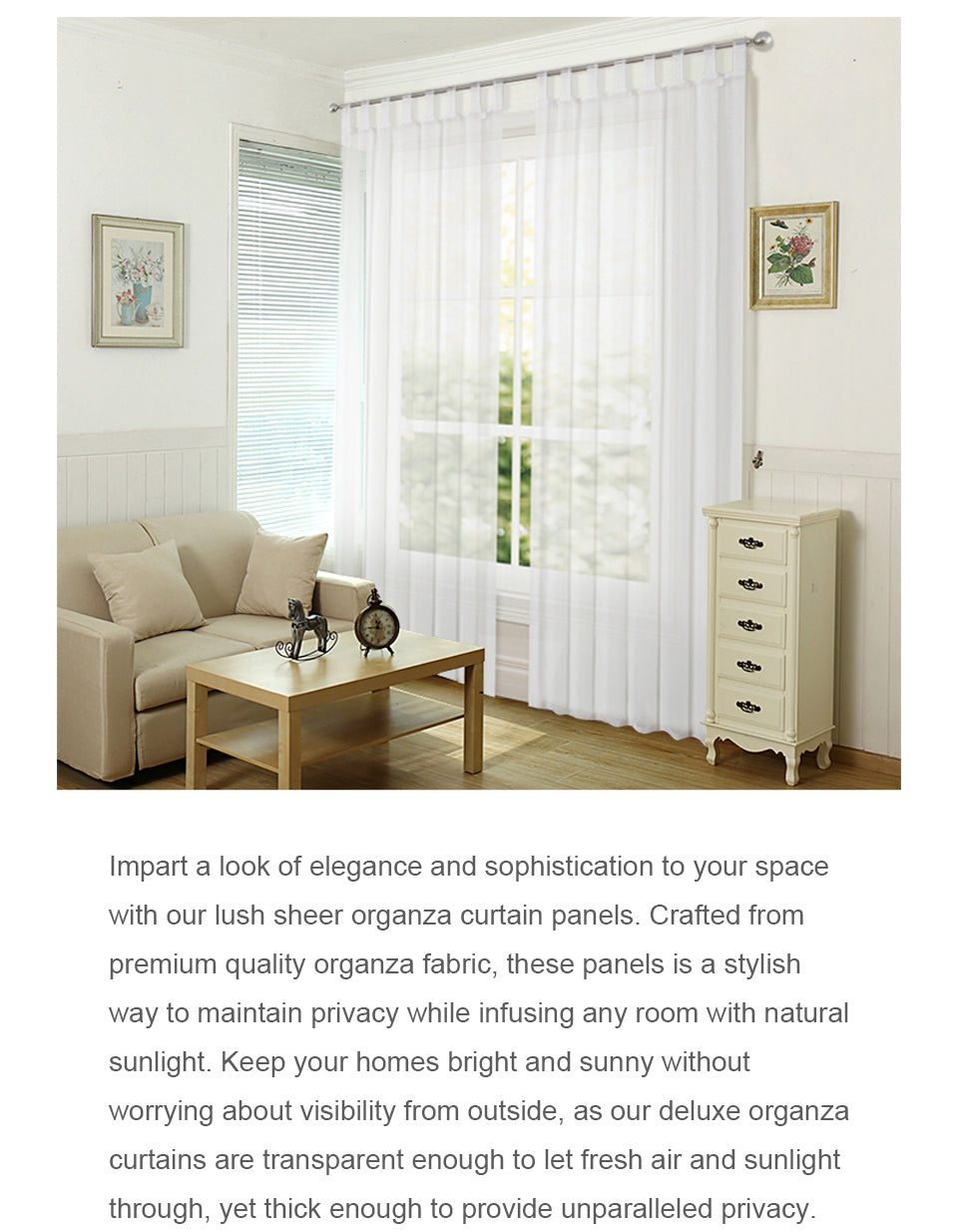 Organza Tab Top Curtains Loop Sheer Drapes Width 140cm Drop 213/245cm 2 Panels 6 colors