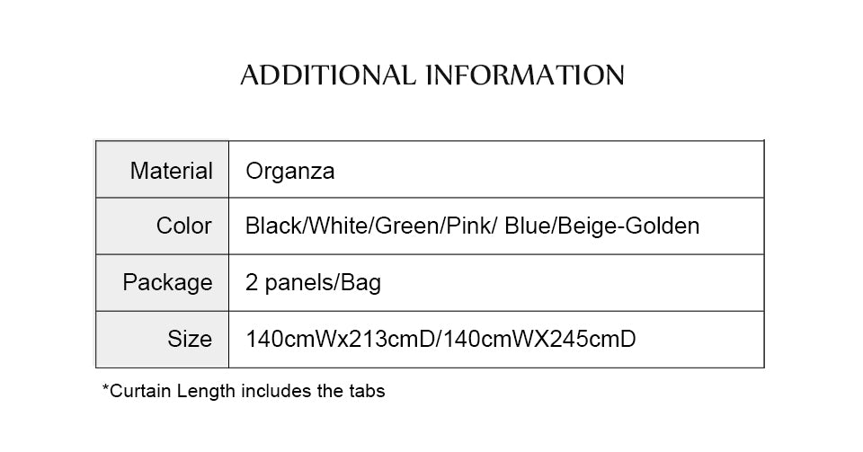 Organza Tab Top Curtains Loop Sheer Drapes Width 140cm Drop 213/245cm 2 Panels 6 colors