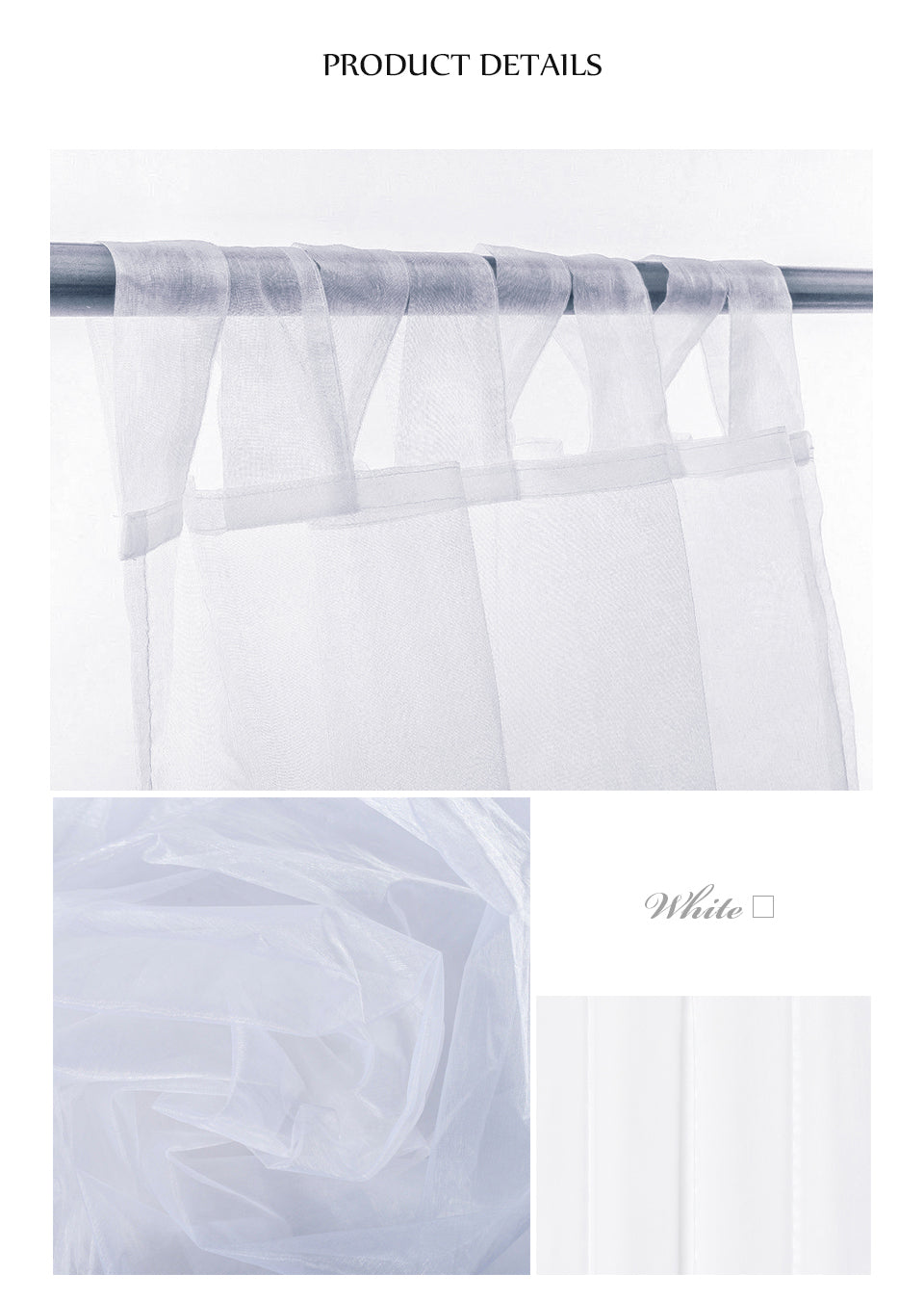 Organza Tab Top Curtains Loop Sheer Drapes Width 140cm Drop 213/245cm 2 Panels 6 colors