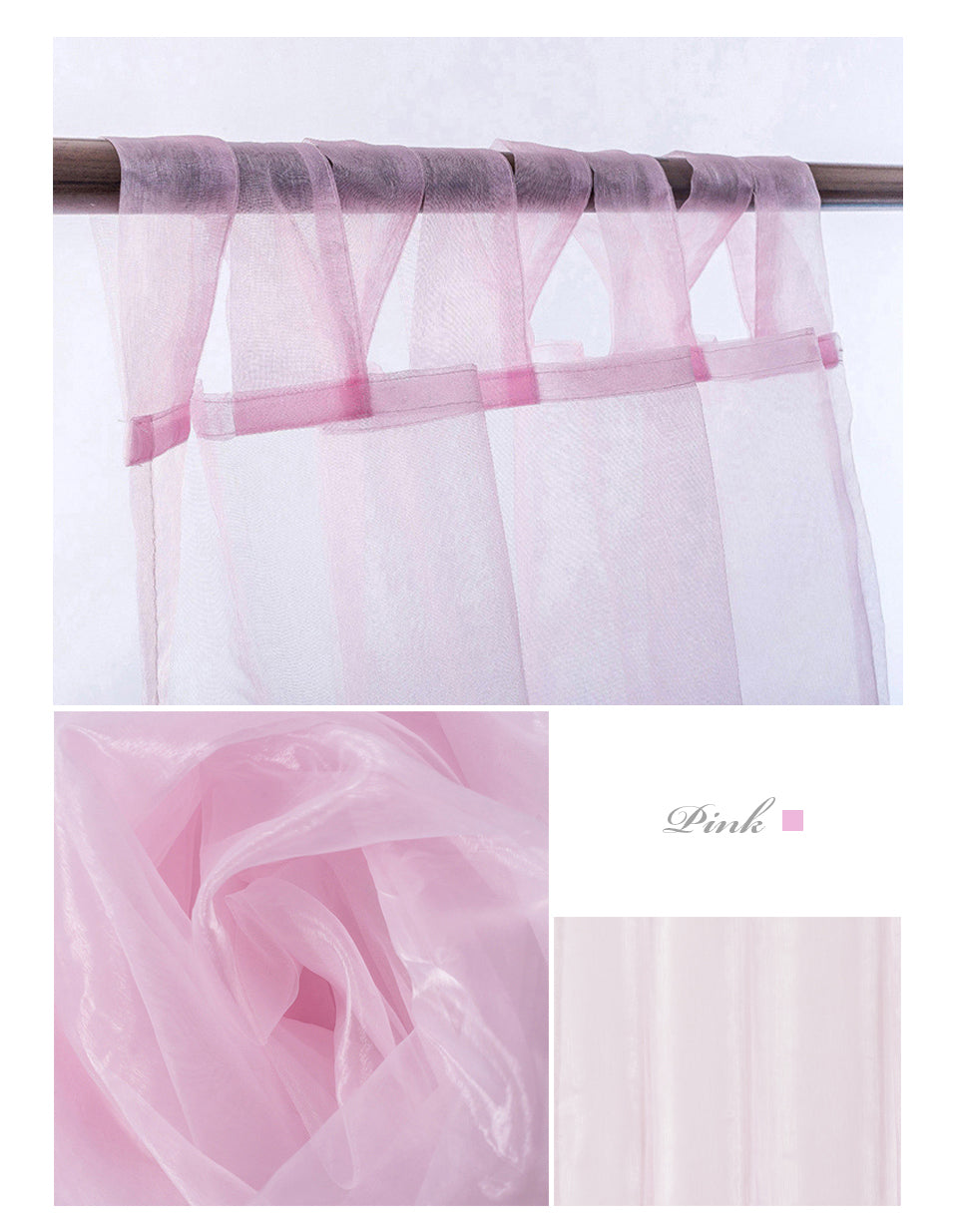 Organza Tab Top Curtains Loop Sheer Drapes Width 140cm Drop 213/245cm 2 Panels 6 colors