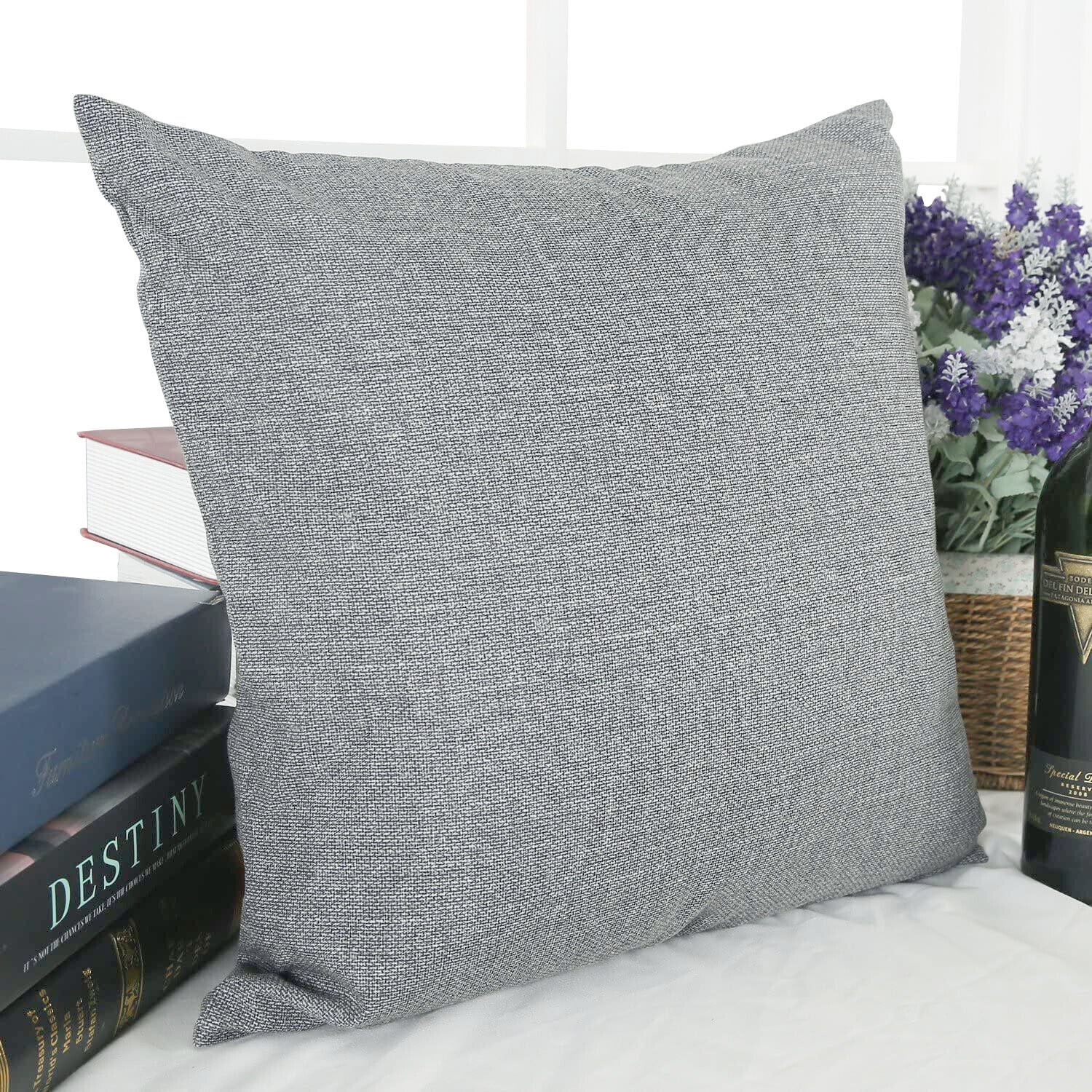 2PCS Cushion Cover Linen Look Home Decorative Couch Pillow without Filling Grey Color
