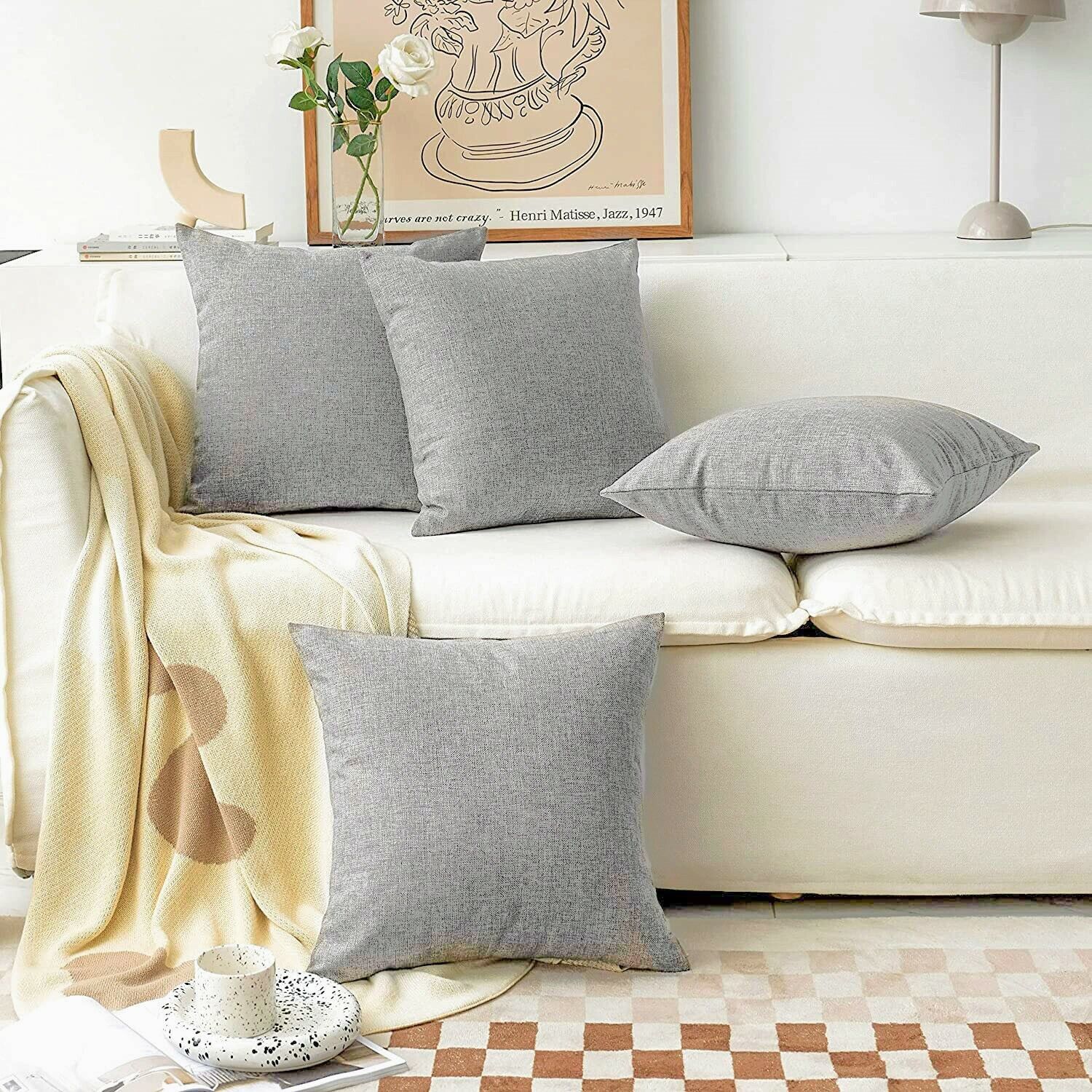 2PCS Cushion Cover Linen Look Home Decorative Couch Pillow without Filling Grey Color