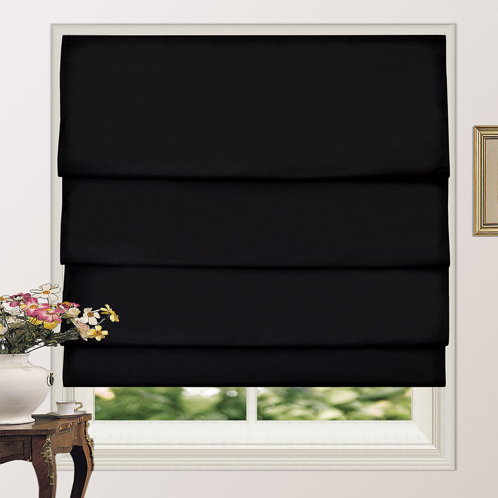 Roman Shade Blind 100% Blackout Microfiber Fabric Pleated With Coating 4Colors