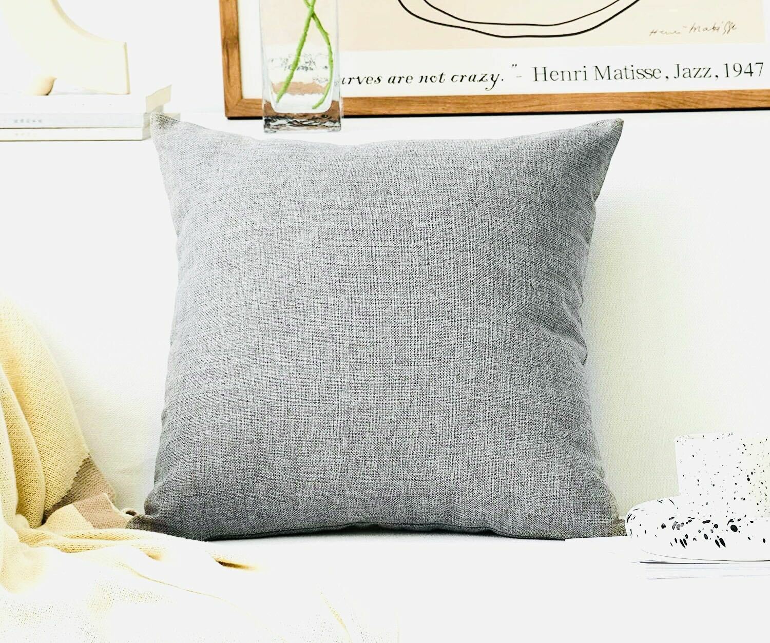 2PCS Cushion Cover Linen Look Home Decorative Couch Pillow without Filling Grey Color
