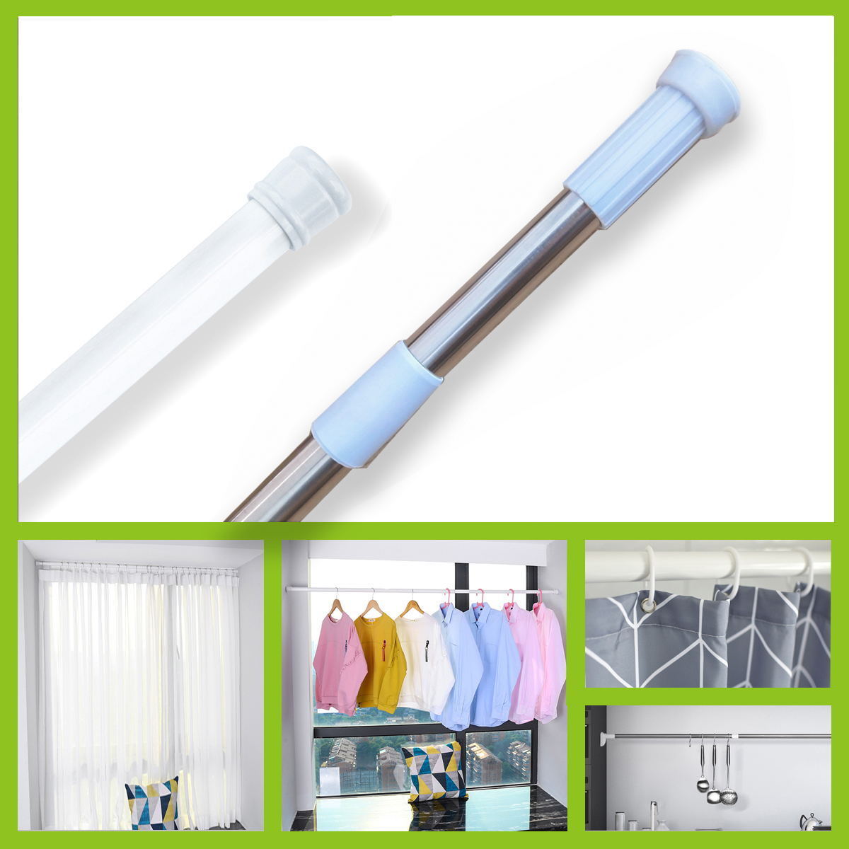 Multi-function Spring Tension Rod Shower Curtain Rod Extendable Rod Two Design
