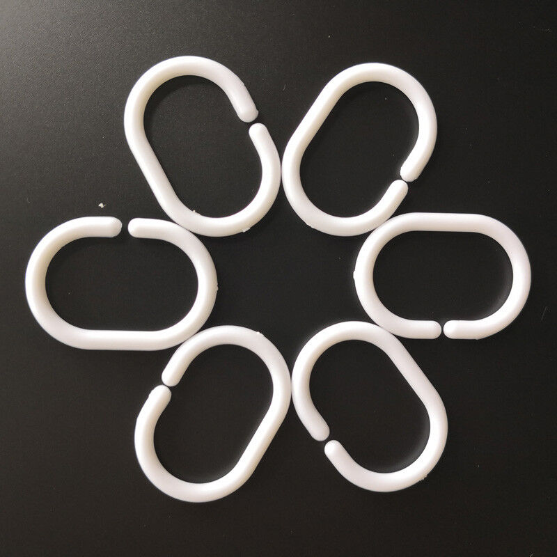 12PCS White Shower Curtain Rings Plastic Hooks Good Quality